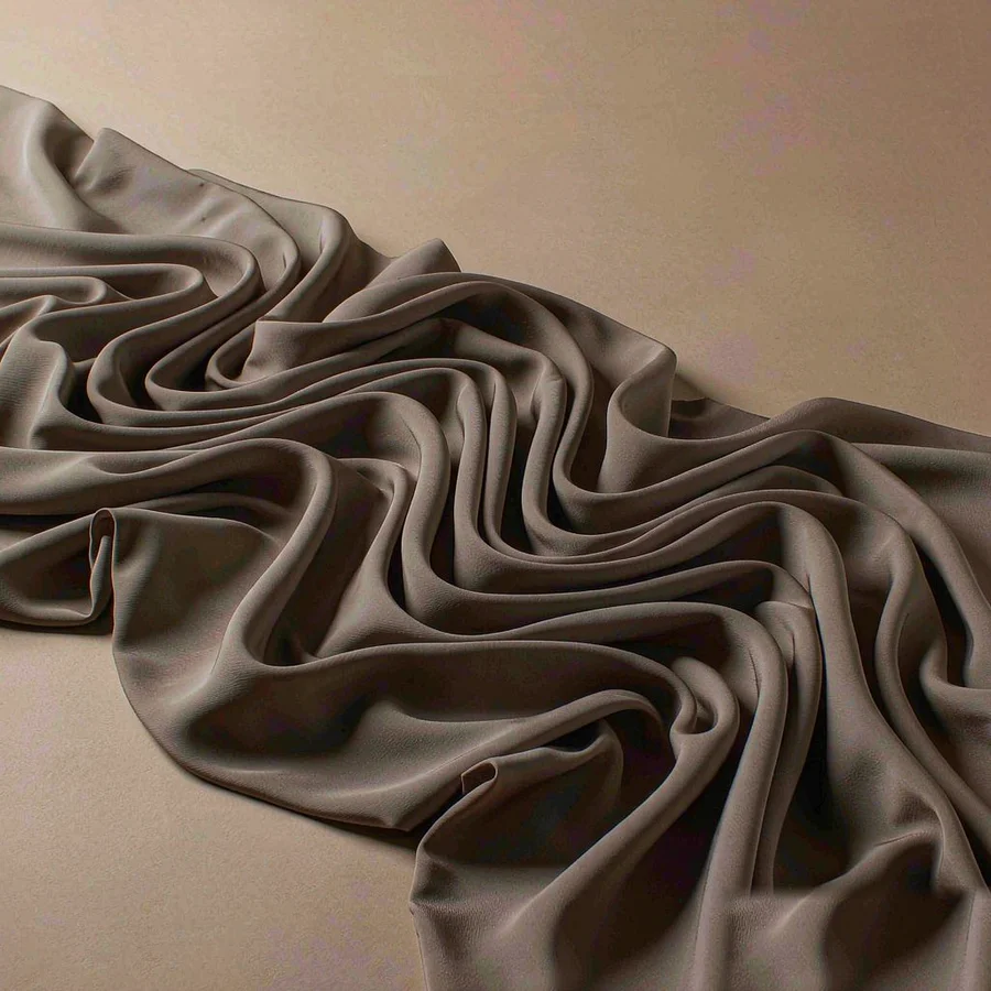 Taupe viscose rayon fabric in soft folds