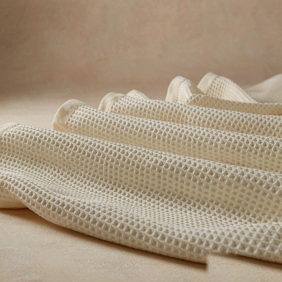 Ivory waffle weave fabric texture
